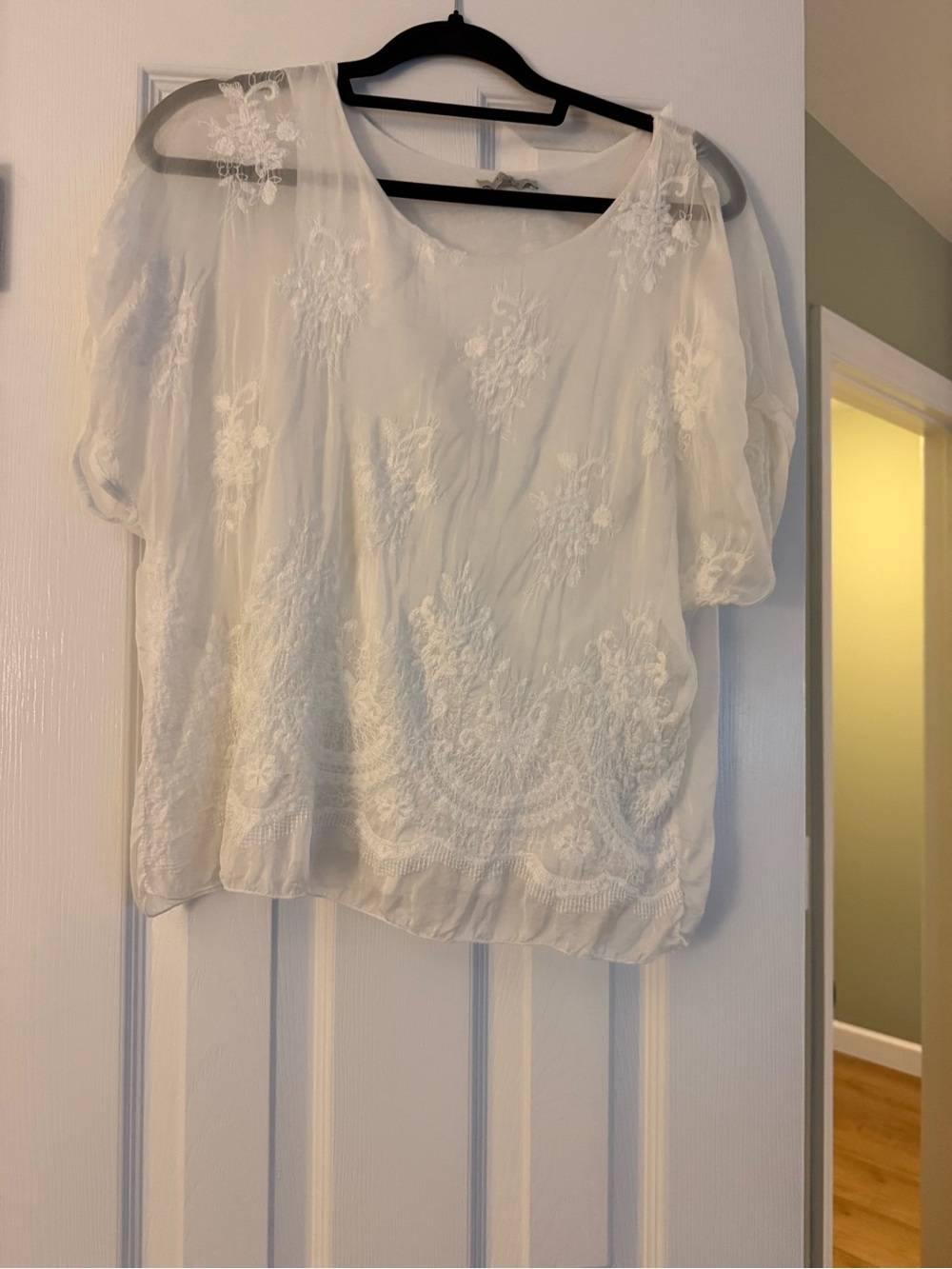 White Embroidered Sheer Women's Blouse